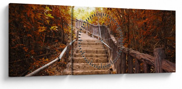 Obraz - Schody v přírodě na podzim (s hodinami) (90x30 cm)
