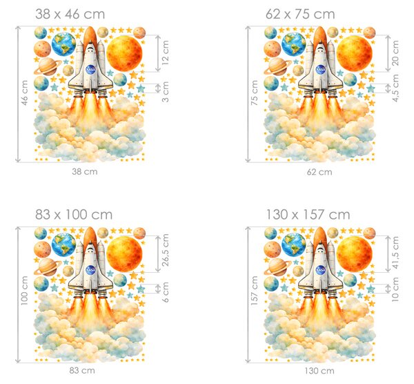 Kosmická raketa NASA textilní přelepitelná samolepka na zeď arch 38 x 46 cm