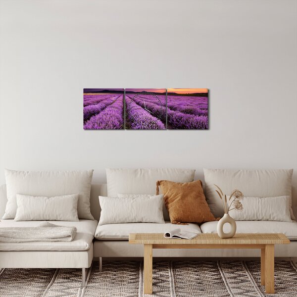 Obraz - Levandulové pole při západu slunce (s hodinami) (90x30 cm)