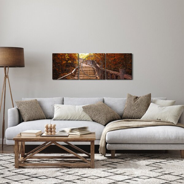 Obraz - Schody v přírodě na podzim (s hodinami) (90x30 cm)