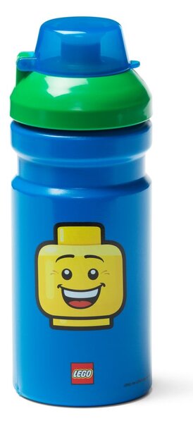 Modrá lahev na vodu se zeleným víčkem LEGO® Iconic, 390 ml