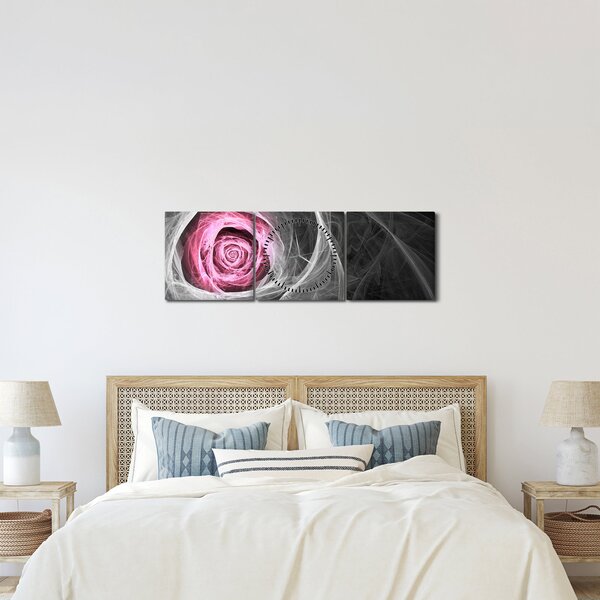 Obraz - Abstraktní růže, fuchsiová (s hodinami) (90x30 cm)