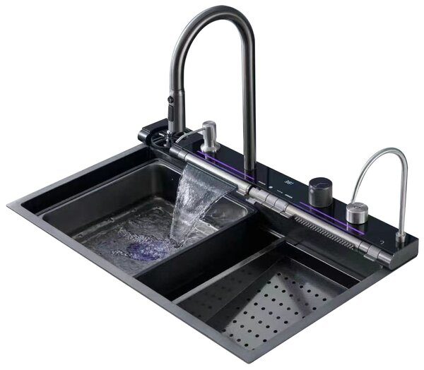 Multifunkční chytrý dřez BestBerg BBSS-30B / 75 x 45 x 22 cm / nerezová ocel / černá