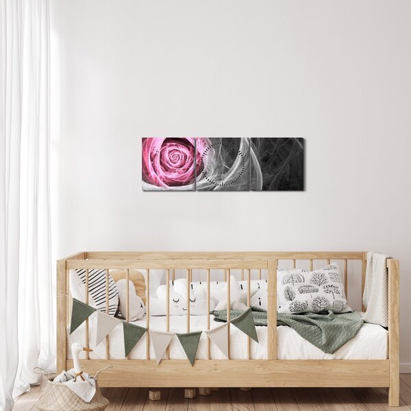 Obraz - Abstraktní růže, fuchsiová (s hodinami) (90x30 cm)