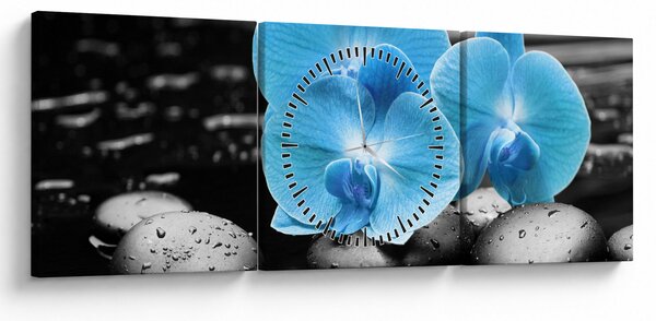 Obraz - Modrá orchidej (s hodinami) (90x30 cm)