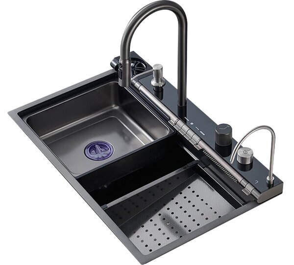 Multifunkční chytrý dřez BestBerg BBSS-30B / 75 x 45 x 22 cm / nerezová ocel / černá