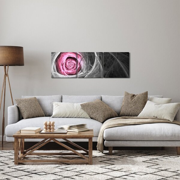 Obraz - Abstraktní růže, fuchsiová (s hodinami) (90x30 cm)