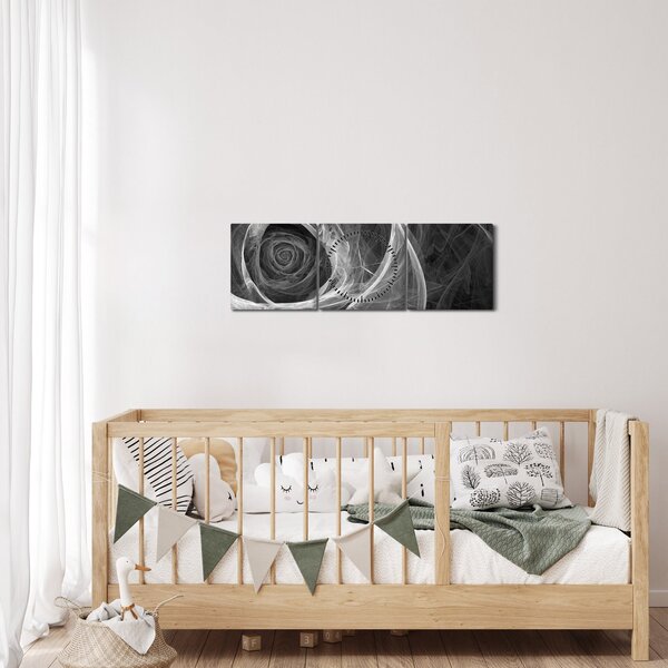 Obraz - Abstraktní růže černobílá (s hodinami) (90x30 cm)