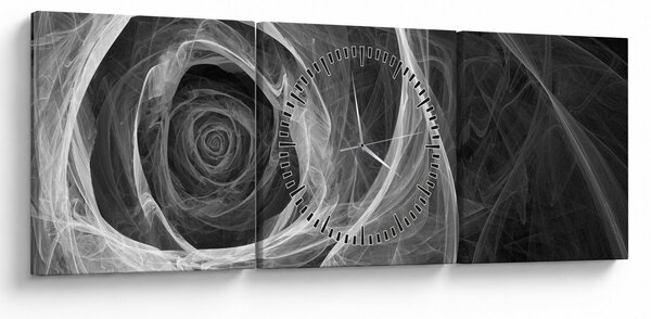 Obraz - Abstraktní růže černobílá (s hodinami) (90x30 cm)