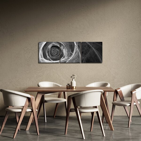 Obraz - Abstraktní růže černobílá (s hodinami) (90x30 cm)