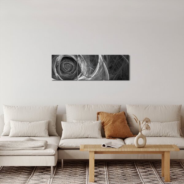 Obraz - Abstraktní růže černobílá (s hodinami) (90x30 cm)