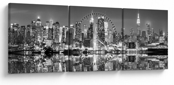 Obraz - New York, černobílý (s hodinami) (90x30 cm)