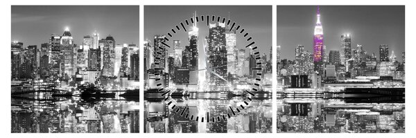 Obraz - New York a fialový mrakodrap (s hodinami) (90x30 cm)