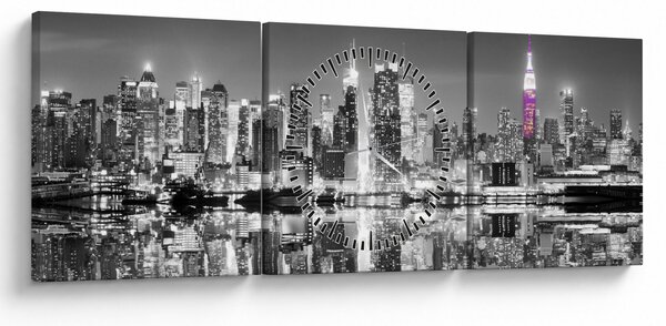 Obraz - New York a fialový mrakodrap (s hodinami) (90x30 cm)