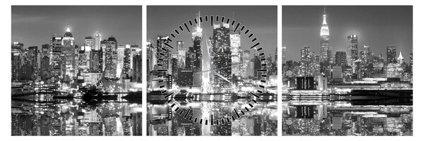 Obraz - New York, černobílý (s hodinami) (90x30 cm)