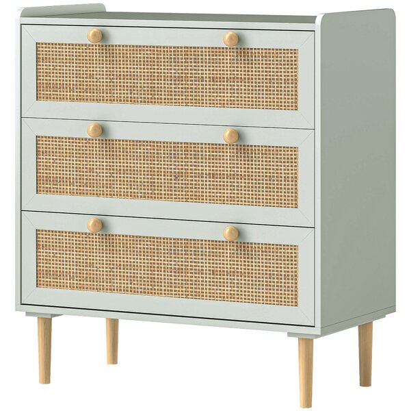 HOMCOM Komoda se třemi šuplíky a pracovní deskou v boho stylu pro obývací pokoj, ložnici a chodbu 80 x 40 x 87,5 cm Zelená | Aosom