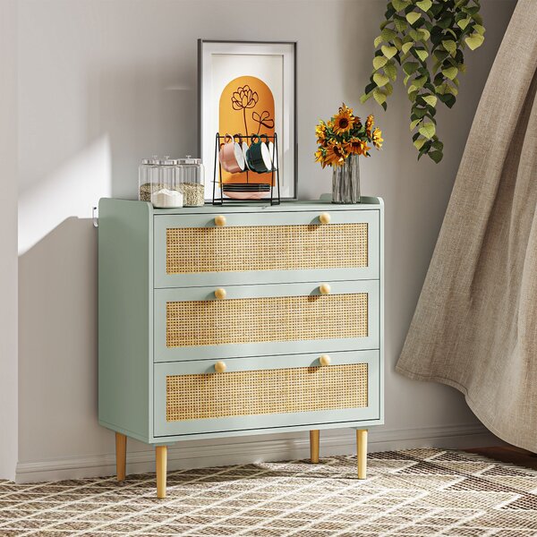 HOMCOM Komoda se třemi šuplíky a pracovní deskou v boho stylu pro obývací pokoj, ložnici a chodbu 80 x 40 x 87,5 cm Zelená | Aosom