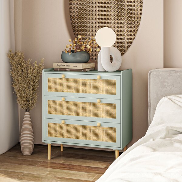 HOMCOM Komoda se třemi šuplíky a pracovní deskou v boho stylu pro obývací pokoj, ložnici a chodbu 80 x 40 x 87,5 cm Zelená | Aosom