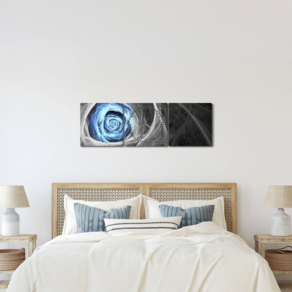 Obraz - Abstraktní růže modrá (s hodinami) (90x30 cm)