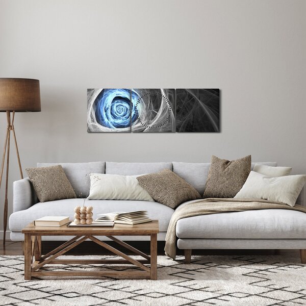Obraz - Abstraktní růže modrá (s hodinami) (90x30 cm)