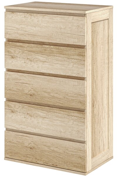 HOMCOM 5-zásuvková komoda do ložnice s moderním stylem a tichým uzavíracím mechanismem - 60 x 38 x 100 cm, Přírodní dřevo | Aosom