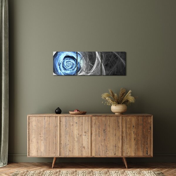 Obraz - Abstraktní růže modrá (s hodinami) (90x30 cm)