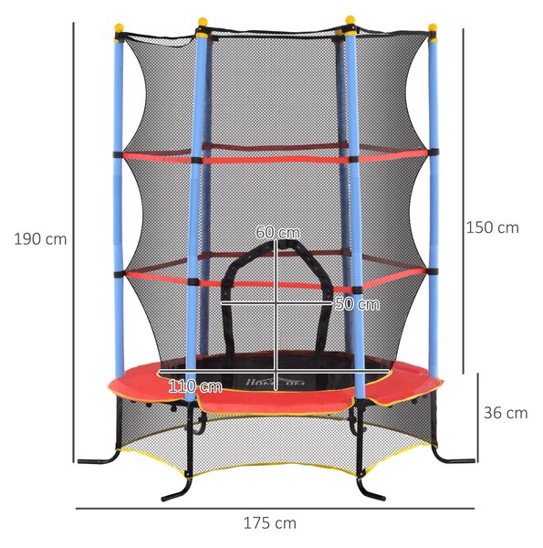 HOMCOM Dětský Trampolína Ø 1,75 × 1,90H m: Ochranná síť, zipová brána, ochranný kryt pružin a 6 polstrovaných tyčí | Aosom
