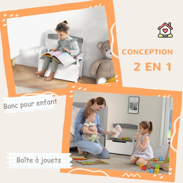 Dětský box na hračky AIYAPLAY 2v1 - úložná lavička se zádovým opěradlem a opěrkami na ruce - plynový píst 68,5L x 34Š x 58V cm Šedá | Aosom