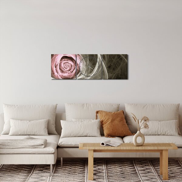 Obraz - Abstraktní růže světle růžová (s hodinami) (90x30 cm)