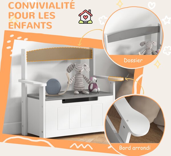 Dětský box na hračky AIYAPLAY 2v1 - úložná lavička se zádovým opěradlem a opěrkami na ruce - plynový píst 68,5L x 34Š x 58V cm Šedá | Aosom