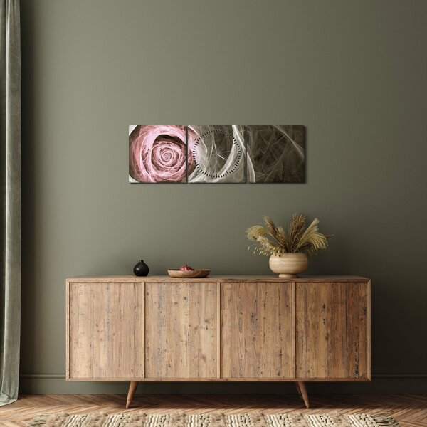 Obraz - Abstraktní růže světle růžová (s hodinami) (90x30 cm)