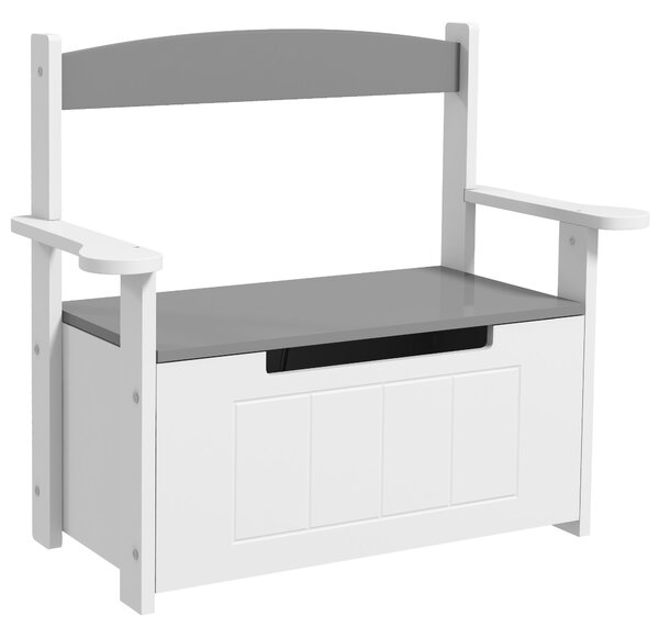 Dětský box na hračky AIYAPLAY 2v1 - úložná lavička se zádovým opěradlem a opěrkami na ruce - plynový píst 68,5L x 34Š x 58V cm Šedá | Aosom