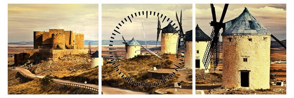 Obraz - Větrné mlýny (s hodinami) (90x30 cm)