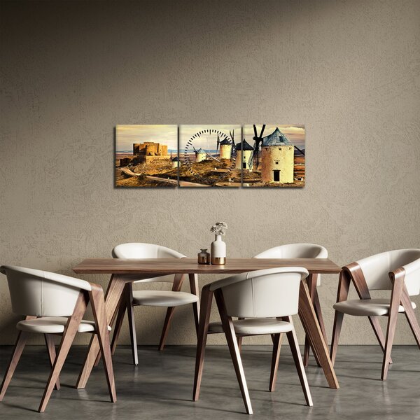 Obraz - Větrné mlýny (s hodinami) (90x30 cm)
