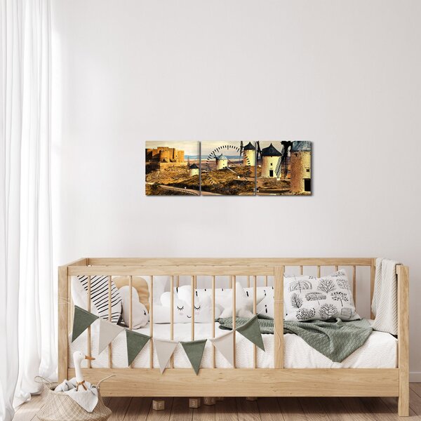 Obraz - Větrné mlýny (s hodinami) (90x30 cm)