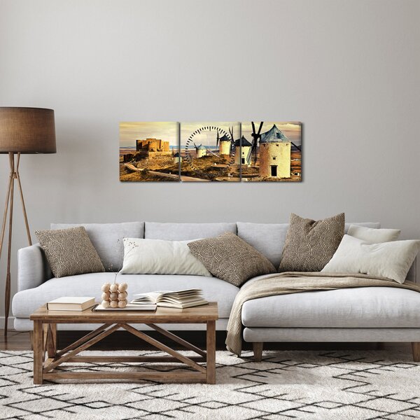 Obraz - Větrné mlýny (s hodinami) (90x30 cm)