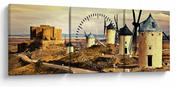 Obraz - Větrné mlýny (s hodinami) (90x30 cm)