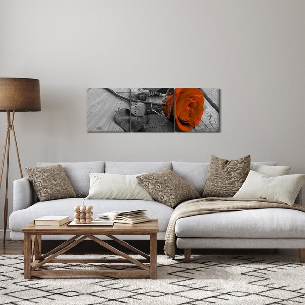 Obraz - Oranžová růže (s hodinami) (90x30 cm)