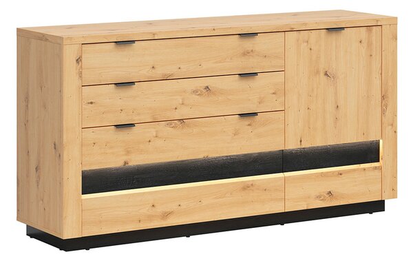 Komoda BRW Ostia KOM1D4S (dub artisan + dub černý) (s LED osvětlením)