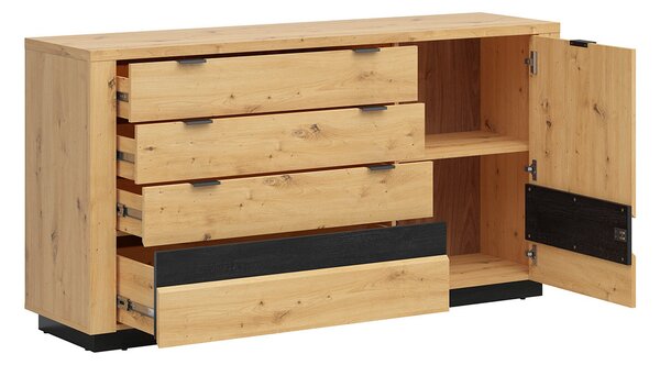 Komoda BRW Ostia KOM1D4S (dub artisan + dub černý) (s LED osvětlením)