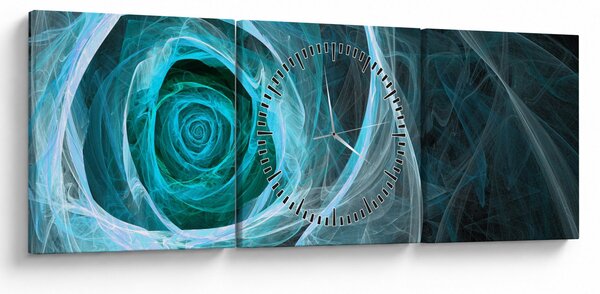 Obraz - Abstraktní růže modrá s černým pozadím (s hodinami) (90x30 cm)