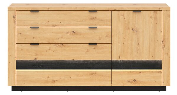 Komoda BRW Ostia KOM1D4S (dub artisan + dub černý) (s LED osvětlením)