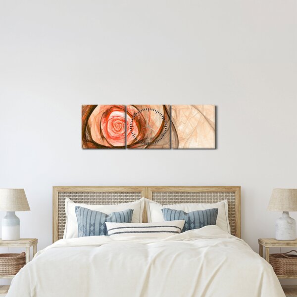 Obraz - Abstraktní růže růžová s bílým pozadím (s hodinami) (90x30 cm)