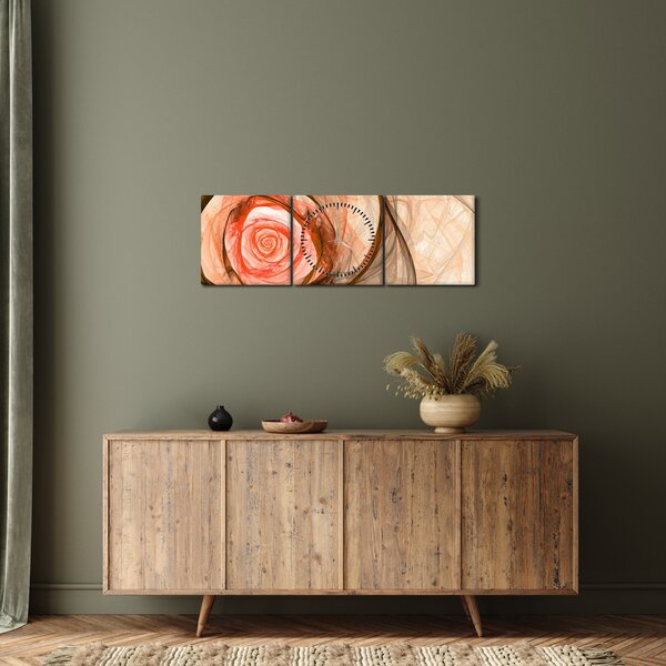 Obraz - Abstraktní růže růžová s bílým pozadím (s hodinami) (90x30 cm)