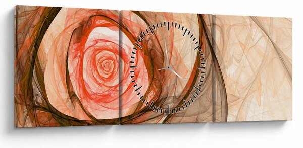 Obraz - Abstraktní růže růžová s bílým pozadím (s hodinami) (90x30 cm)