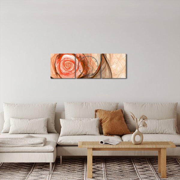Obraz - Abstraktní růže růžová s bílým pozadím (s hodinami) (90x30 cm)