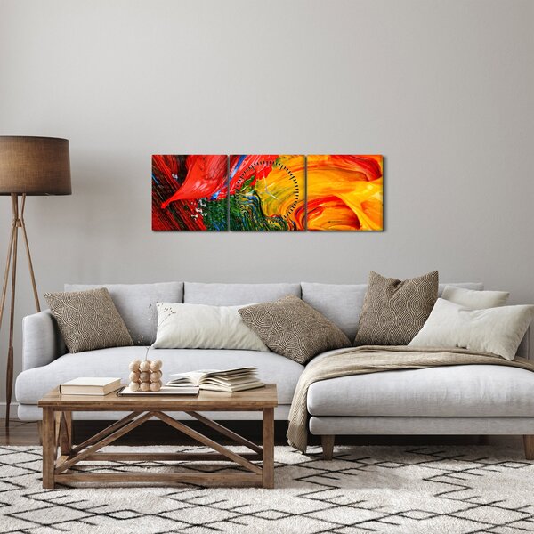 Obraz - Modrení abstrakce štětcem (s hodinami) (90x30 cm)