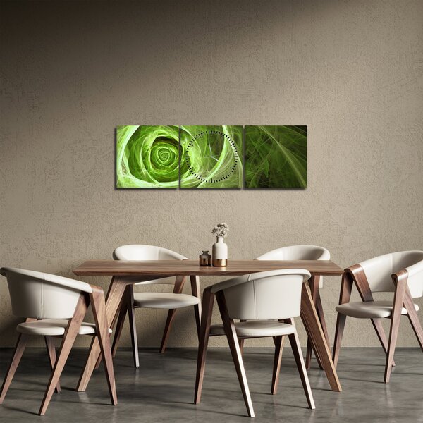 Obraz - Abstraktní růže zelená (s hodinami) (90x30 cm)