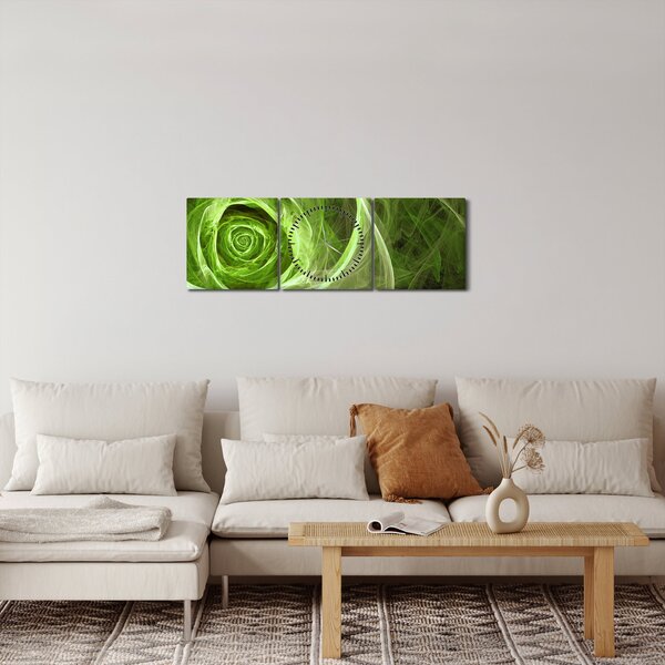 Obraz - Abstraktní růže zelená (s hodinami) (90x30 cm)