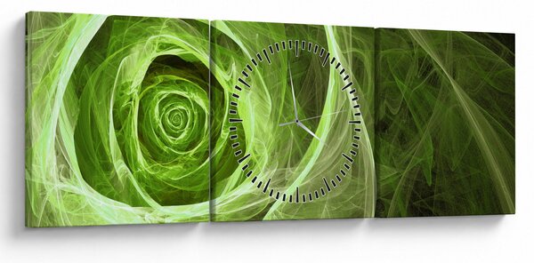 Obraz - Abstraktní růže zelená (s hodinami) (90x30 cm)